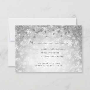 Elegant Winter Wedding RSVP Glitter Silver  Card