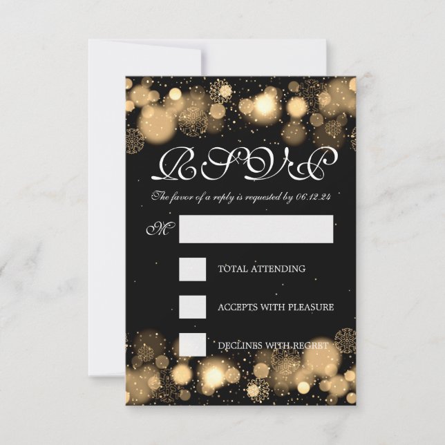 Elegant Winter Wedding RSVP Gold Lights (Front)