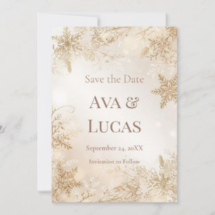 Elegant Winter Wedding Save the Date   Ivory Gold Invitation