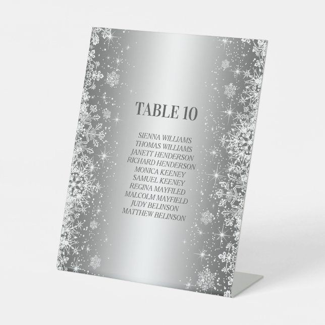 Elegant winter wedding seating pedestal sign (Front)