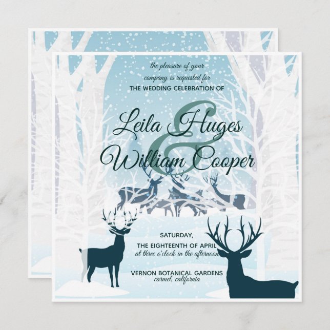 Elegant Winter Wedding turquoise light blue Invitation (Front/Back)