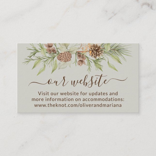 Elegant Winter Wedding Website QR Code Enclosure Card (Front)