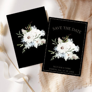 Elegant Winter White Floral Black Wedding Save The Date