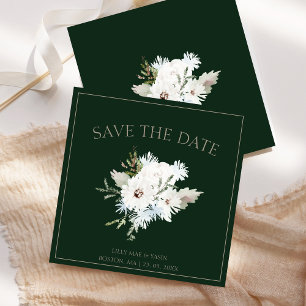 Elegant Winter White Floral Green Wedding Save The Date
