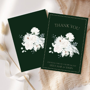 Elegant Winter White Floral Green Wedding Thank You Card