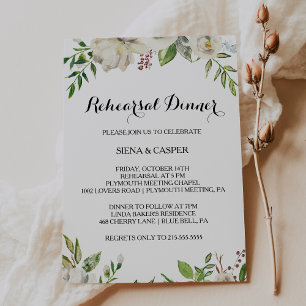 Elegant Winter White Peony Rehearsal Dinner Invitation