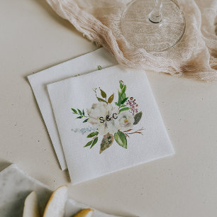 Elegant Winter White Peony Wedding Napkin