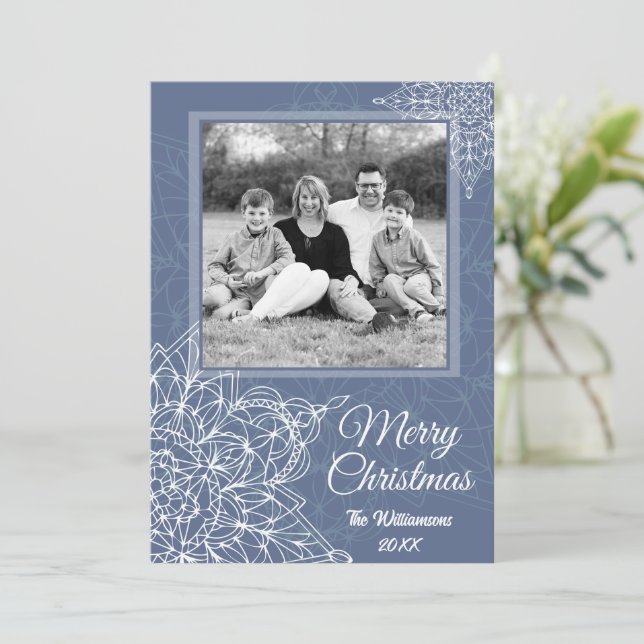 Elegant Winter White Snowflakes Holiday Card (Standing Front)