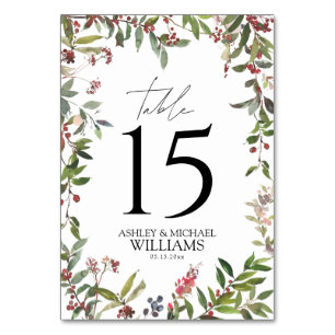 Elegant Winter Wildflower Berry Reception Table Number