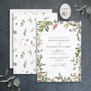 Elegant Winter Wildflower Berry Wedding Invitation