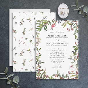 Elegant Winter Wildflower Berry Wedding Invitation