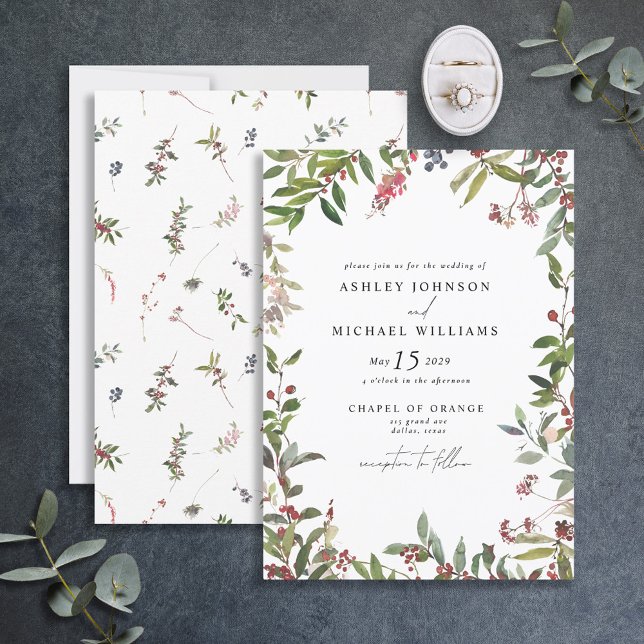 Elegant Winter Wildflower Berry Wedding Invitation (Creator Uploaded)