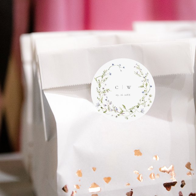 Elegant Winter Wildflowers Wedding Classic Round Sticker (Creator Uploaded)