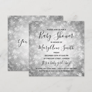 Elegant Winter Wonderland Baby Shower Silver Invitation