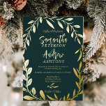 Elegant winter wonderland green wedding photo<br><div class="desc">Elegant winter wonderland green wedding photo with modern wreath and real gold foil leaves,  all the colours are fully editable to match your colour palette. Add or remove your photo. Perfect for a simple and elegant winter or christmas greenery wedding.</div>