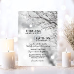 Elegant Winter Wonderland Snow Snowflakes WEDDING Invitation<br><div class="desc">Personalise these elegant winter theme wedding invitations. Winter wonderland scene with white snow, twinkle snowflakes, lights with branch / twig and snow and icicles. Black and white colours. Editable cards - add your info (text can be changed to any font, size, and colour). Back of card has bride and grooms...</div>