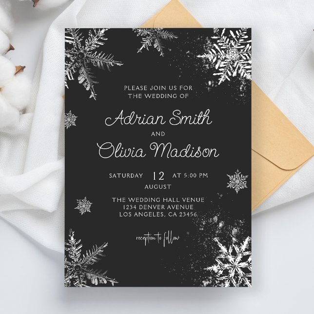 Elegant Winter Wonderland Snowflake Silver Wedding Invitation (Creator Uploaded)