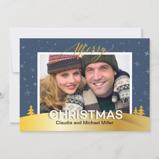 Elegant Winter Wonderland Snowflakes Family Photo Holiday Card (Front)