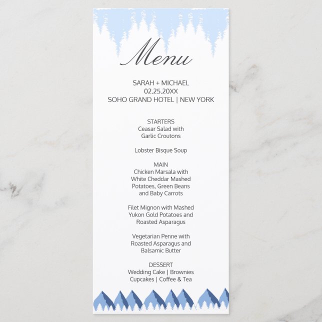 Elegant Winter Wonderland  Snowflakes Menu (Front)