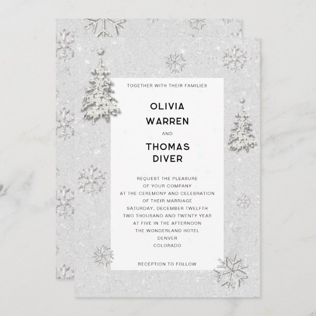 Elegant Winter Wonderland Snowflakes White Wedding Invitation (Front/Back)