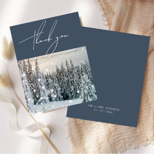 Elegant Winter Wonderland Snowy Woodland Wedding Thank You Card