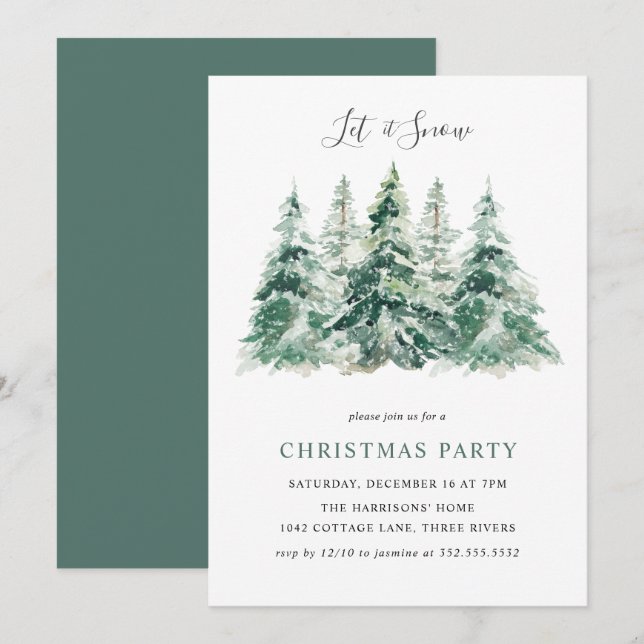Elegant Winter Woodland Christmas Party Invitation (Front/Back)