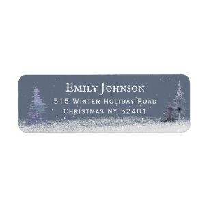 Elegant Winter Woodland Dusty Blue Return Address Label