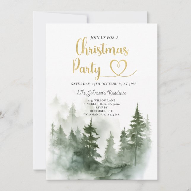 Elegant Winter Woodland Pine Trees Christmas Party Invitation (Front)