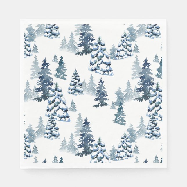 Elegant Winter Woodland Snowy Fir Forest Christmas Napkin (Front)