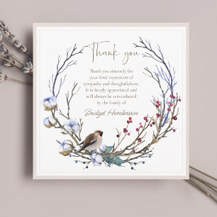 Elegant Winter Wreath Bird Funeral Thank You Card