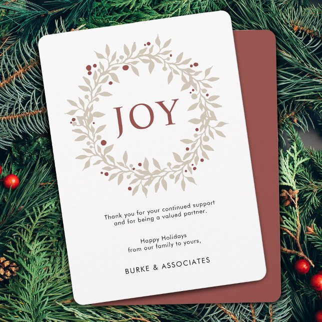 Elegant Winter Wreath JOY Business Holiday Card (Elegant Winter Wreath JOY Business Holiday Card)