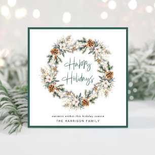 Elegant Winter Wreath Watercolor Christmas Holiday Card