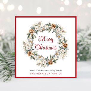 Elegant Winter Wreath Watercolor Christmas Holiday Card