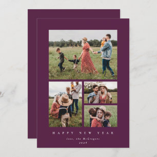 Elegant Winterberry Frame 4 Photo Happy New Year Holiday Card