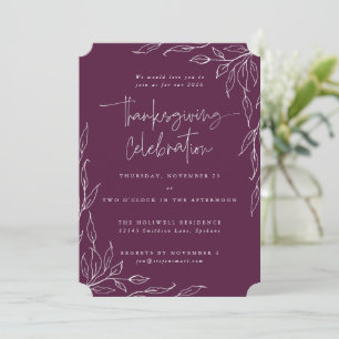 Elegant Winterberry Modern Leaf Motif Thanksgiving Invitation