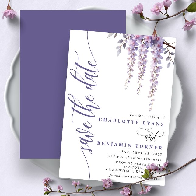 Elegant Wisteria Branch Floral Save the Date Card (Creator Uploaded)