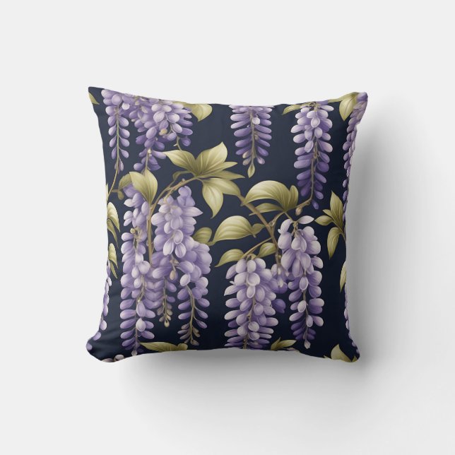 Elegant Wisteria Floral Cushion (Front)
