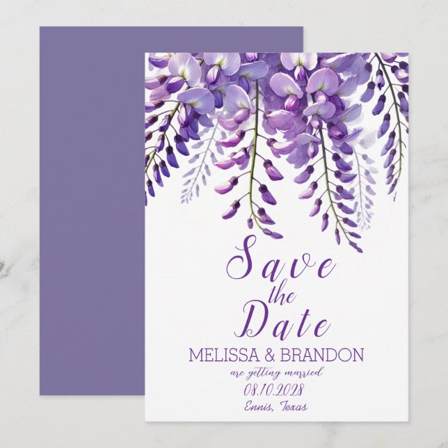Elegant Wisteria Floral Purple Modern Wedding  Invitation (Front/Back)