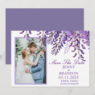 Elegant Wisteria Lavender Purple Floral Photo Save The Date
