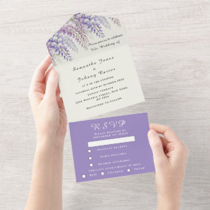 Elegant Wisteria Watercolor Purple Lilac Wedding  All In One Invitation