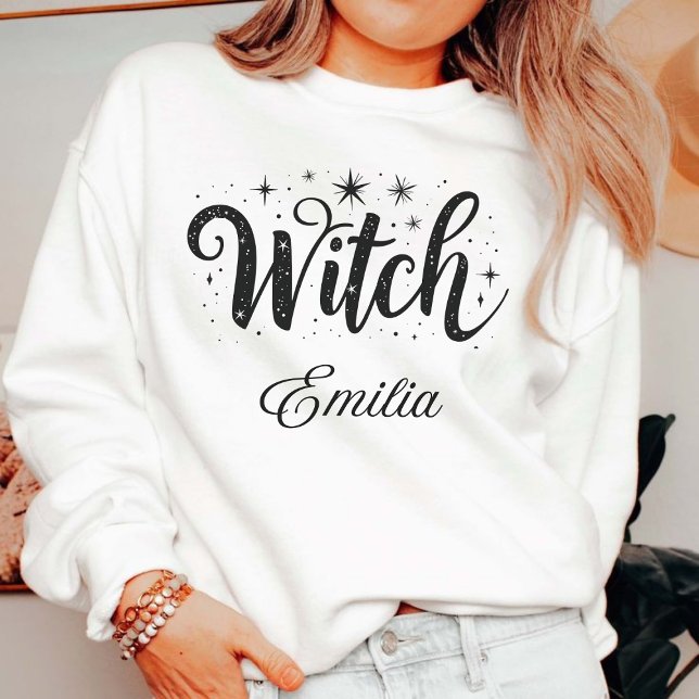 Elegant "Witch" Custom Name Halloween Calligraphy T-Shirt (Creator Uploaded)