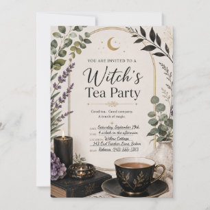 Elegant Witch's Tea Party Invitation, Personalised Invitation