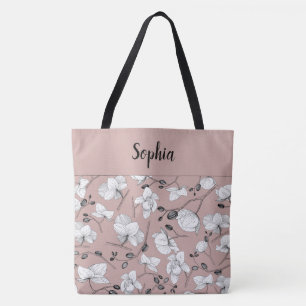 Elegant with blac & white orchids chic silver pink tote bag