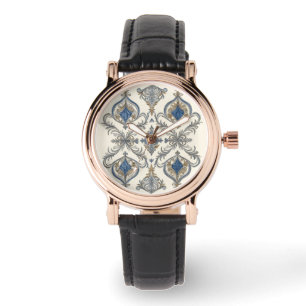 Elegant with blue grey pattern art, Women  Watch
