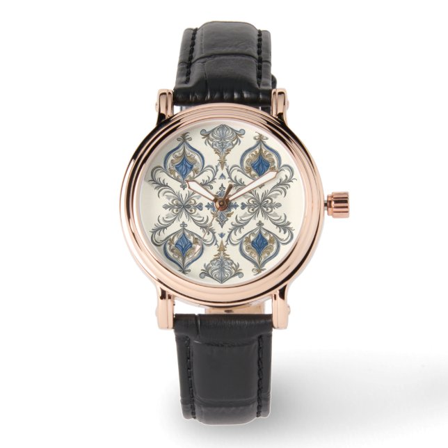Elegant with blue grey pattern art, Women  Watch (Front)