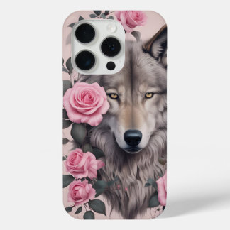 Elegant Wolf and Rose iPhone 15 Pro Case