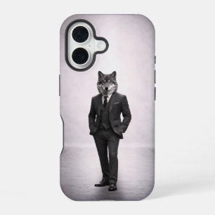 Elegant Wolf in Classic Suit Portrait iPhone 16 Case