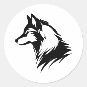 Elegant Wolf Silhouette in Monochrome Classic Round Sticker