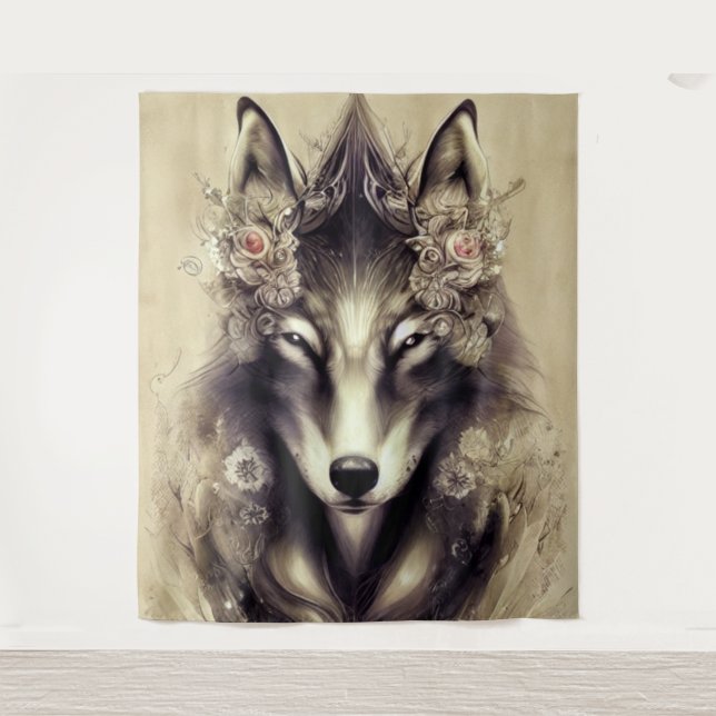 Elegant Wolf Tapestry (Front)