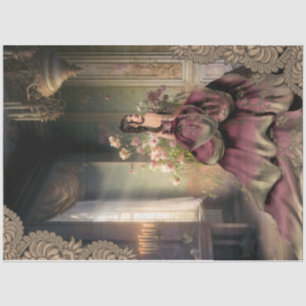 Elegant Woman, Abandoned building, Floral Portrait Tissue Paper